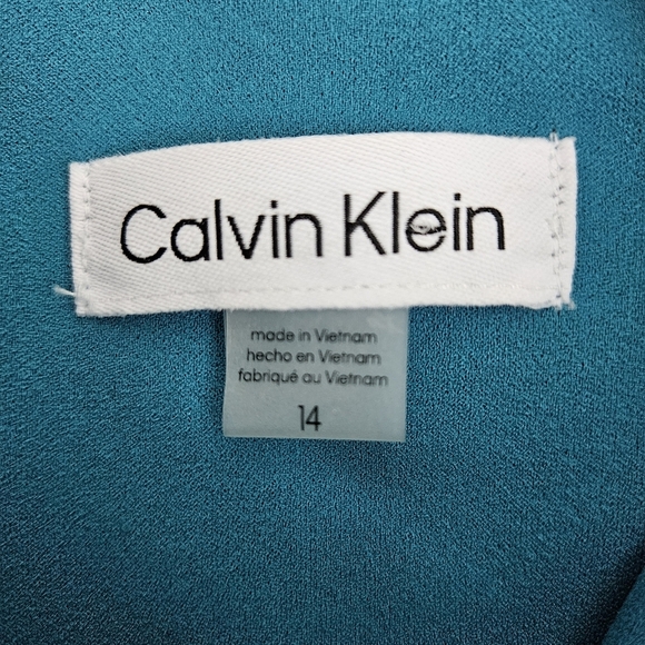 Calvin Klein Retro Fit Flare Dress Blue Sleeveless Button High Neck Zip 14 - Picture 6 of 9